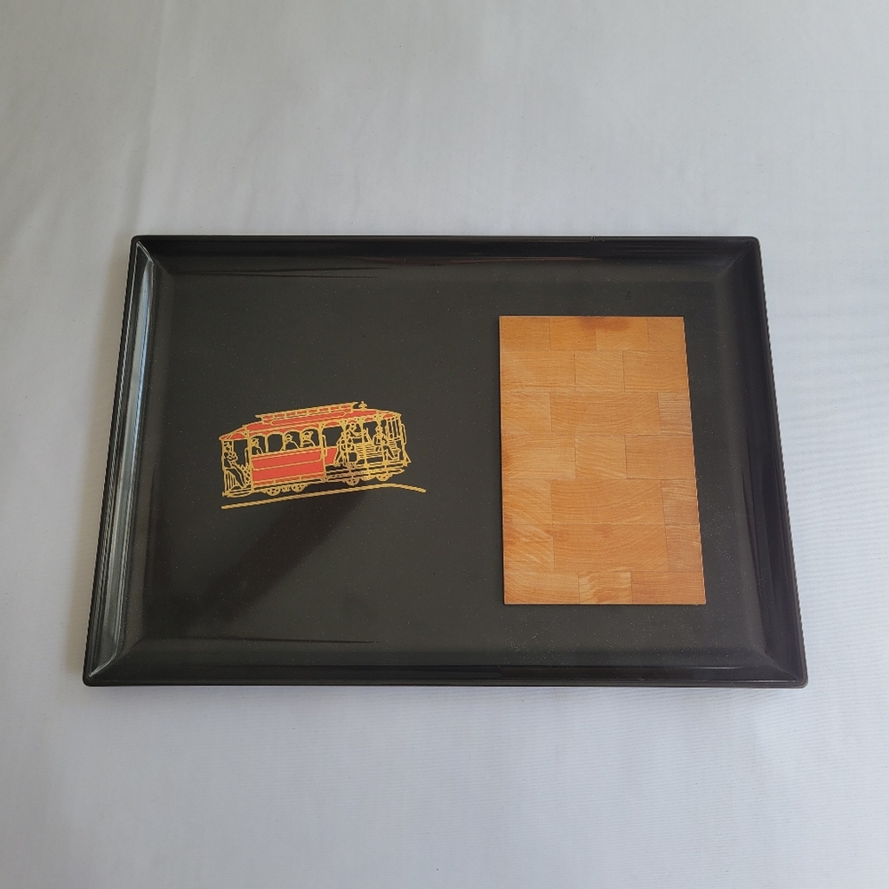 Black Unique Cheeseboard Tray with Red and Gold Trolley San Francisco Design